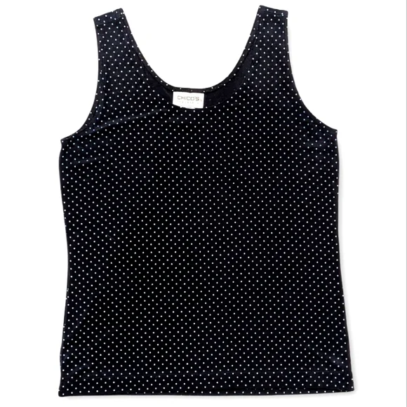 Chico's Dark Blue Black White Polka Dot Tank Top Size 1 Sleeveless Blouse - Picture 1 of 8